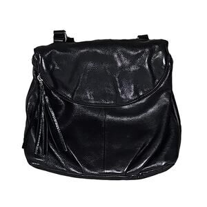 Margot Black Leather Zipper Flap Hobo Backpack Khaki Straps